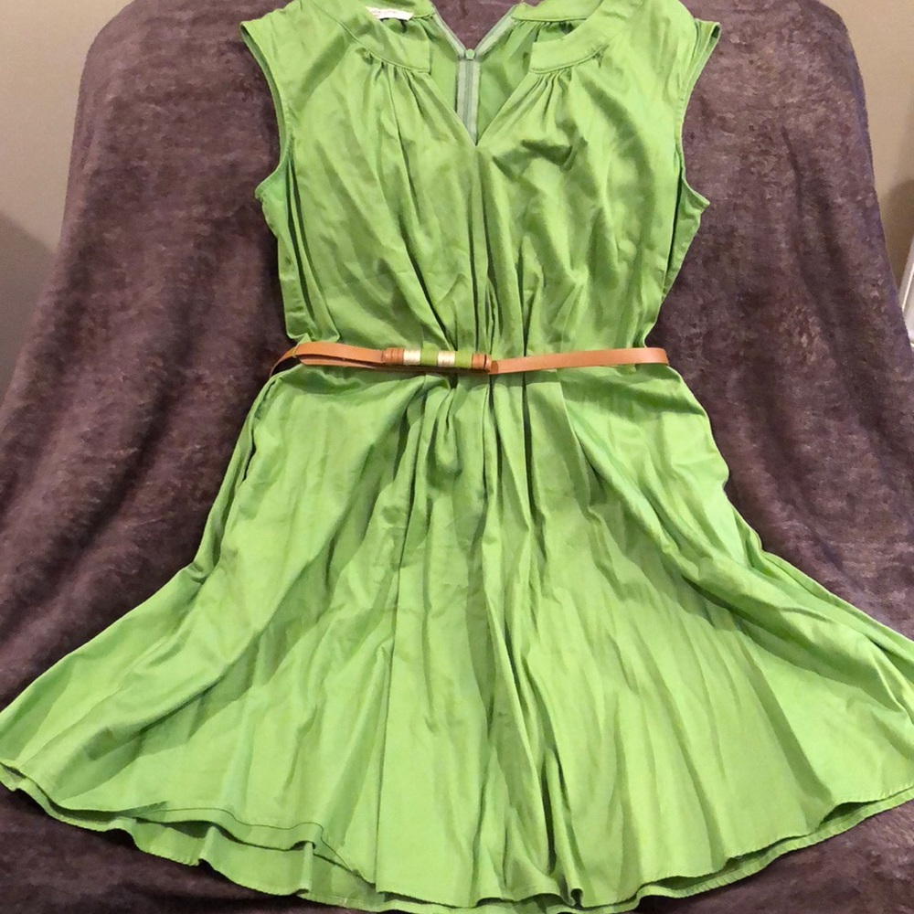 Belted Green Summer Dress with Pockets